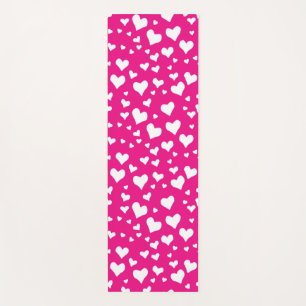 White Chalk Hearts on Fuchsia Pink Yoga Mat