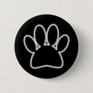White Chalk Line Dog Paw Print 2 Inch Round Button