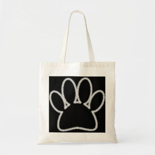 White Chalk Line Dog Paw Print Tote Bag