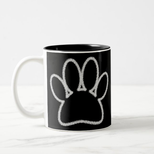 White Chalk Line Dog Paw Print Two-Tone Coffee Mug (Left)