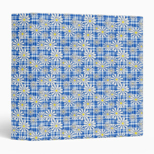 White chamomile flowers on a blue checkered backgr binder