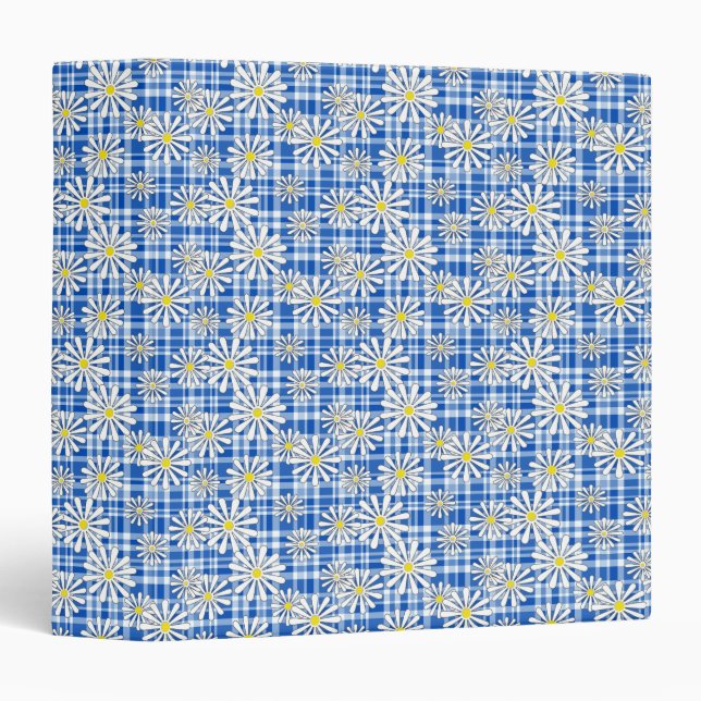 White chamomile flowers on a blue chequered backgr binder (Front/Spine)