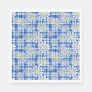 White chamomile flowers on a blue chequered backgr napkin