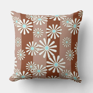 White chamomile flowers on striped background brow throw pillow