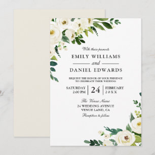 White Champagne Flowers Elegant Wedding Invitation