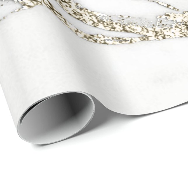 White Champagne Gold Glitter Marble Stone Lux Wrapping Paper (Roll Corner)