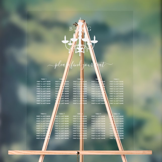 White Chandelier Wedding Seating Chart (Neutral)