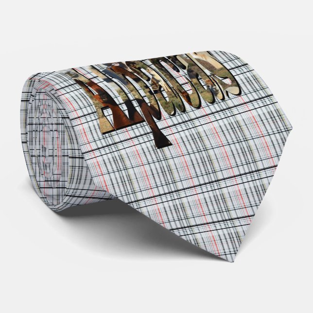 White Checked Tartan Alpacas Design, Tie (Rolled)