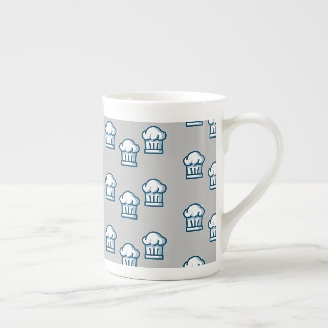 White chef hats on grey bone china mug (Right)