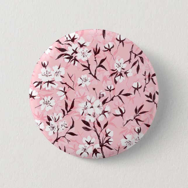 White cherry blossom 2 inch round button (Front)