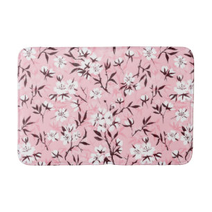 White cherry blossom bath mat