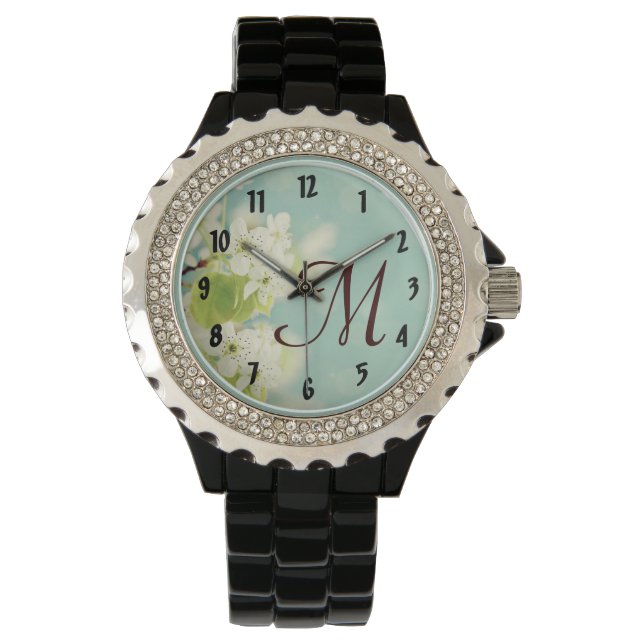 White Cherry Blossom Flower Floral Tree Watch (Front)