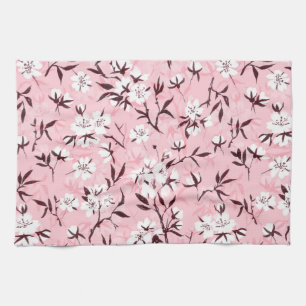 White cherry blossom kitchen towel