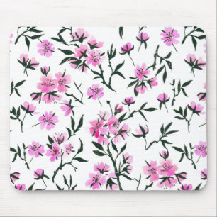 White cherry blossom on white mouse pad