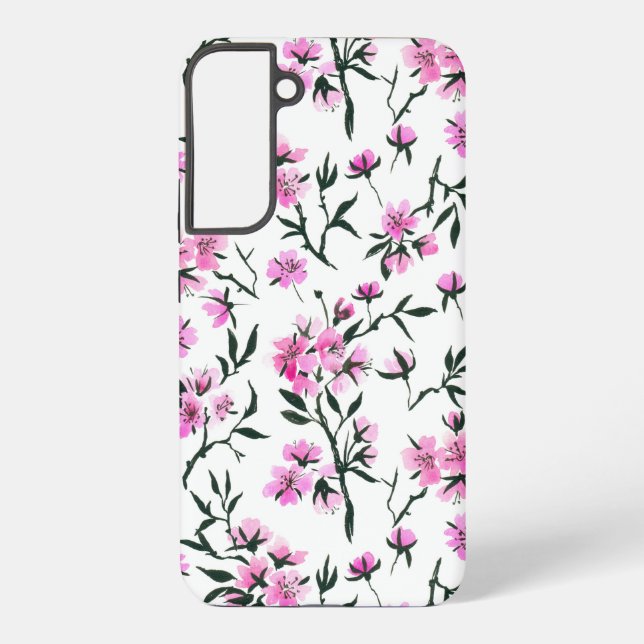 White cherry blossom on white samsung galaxy s22+ case (Back)
