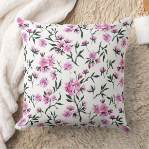 White cherry blossom on white throw pillow
