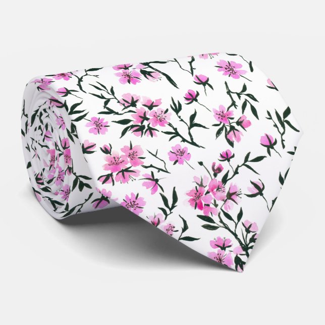 White cherry blossom on white tie (Rolled)