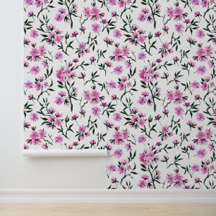 White cherry blossom on white wallpaper