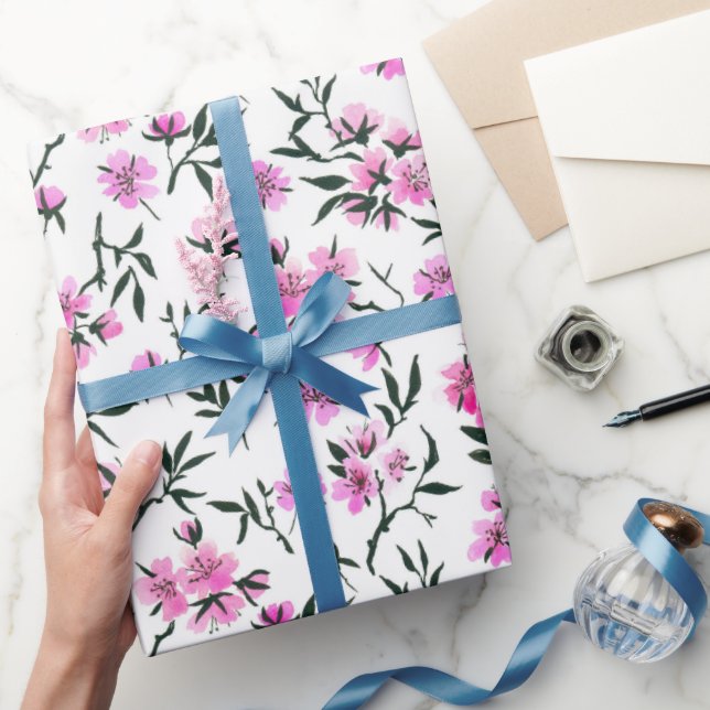 White cherry blossom on white wrapping paper (Gifting)