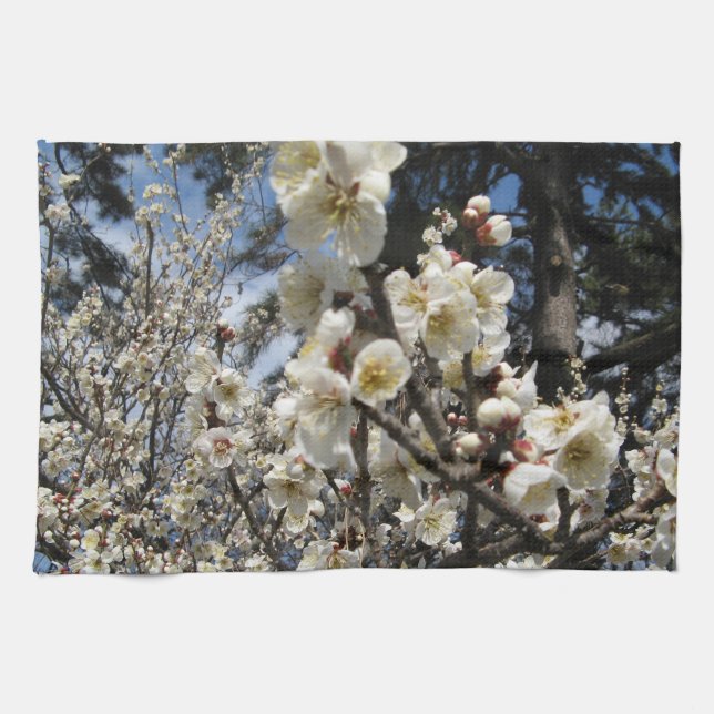 White Cherry Blossom / Sakura / サクラ（桜） Kitchen Towel (Horizontal)