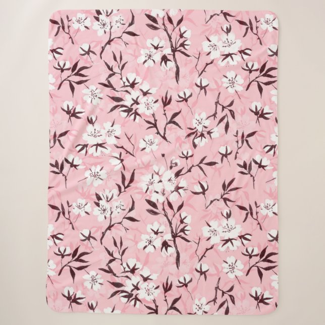 White cherry blossom sherpa blanket (Front)