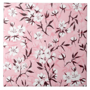 White cherry blossom tile