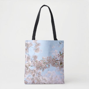 White cherry blossom under clear blue sky in the m tote bag