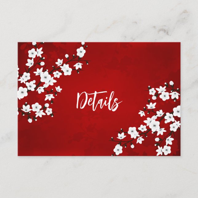 White Cherry Blossom Wedding Details Enclosure Card (Front)