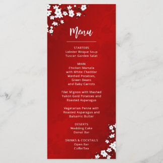 White Cherry Blossom Wedding Menu Card
