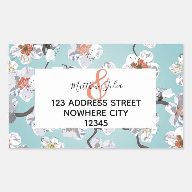 White Cherry Blossom Wedding or Engagement Sticker (Front)
