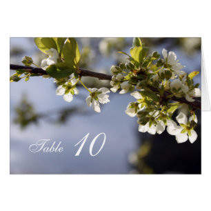 White cherry blossoming dinner table number card.