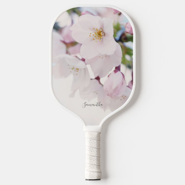 White Cherry Blossoms Floral Personalized Pickleball Paddle (Front)