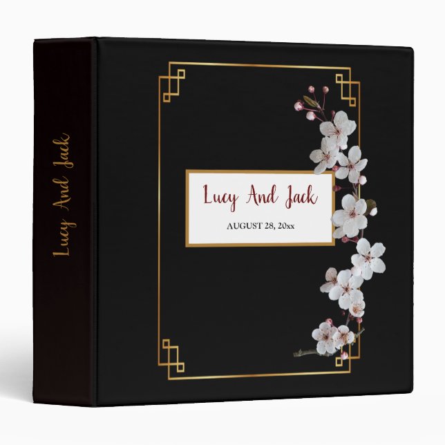white Cherry Blossoms &golden Frame Binder (Front/Spine)