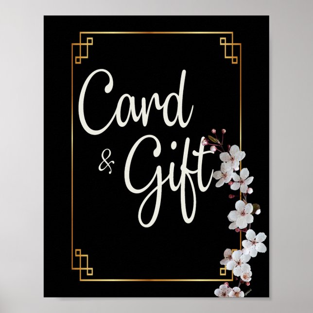 white Cherry Blossoms &golden Frame Cards &Gifts Poster (Front)