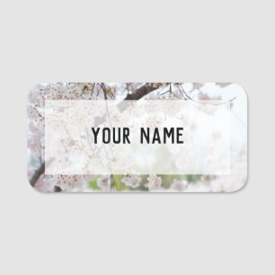 White Cherry Blossoms Name Tag