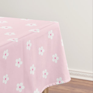 White Cherry Blossoms on Pink Tablecloth