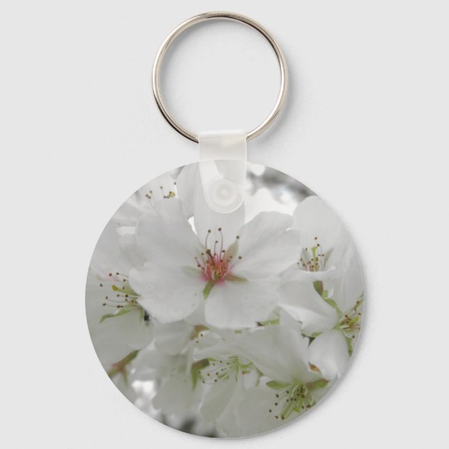 White Cherry Blossoms Photo Keychain (Front)