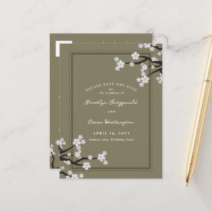 White Cherry Blossoms Sakura Asian Save The Date Announcement Postcard