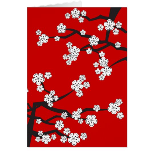 White Cherry Blossoms Sakura Spring Flowers Branch Card