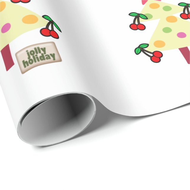 White Cherry Christmas Trees Wrapping Paper (Roll Corner)