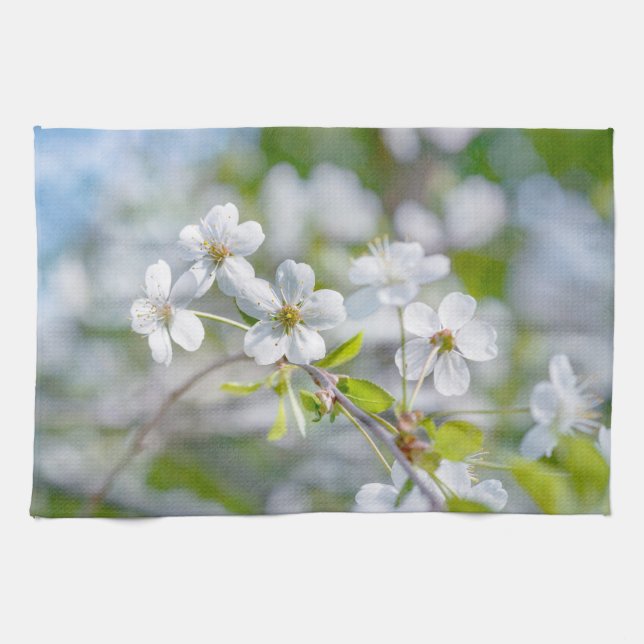 White Cherry Flower Kitchen Towel (Horizontal)