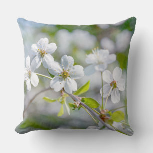 White Cherry Flower Throw Pillow