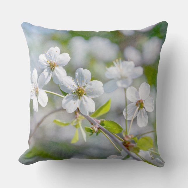 White Cherry Flower Throw Pillow (Front)