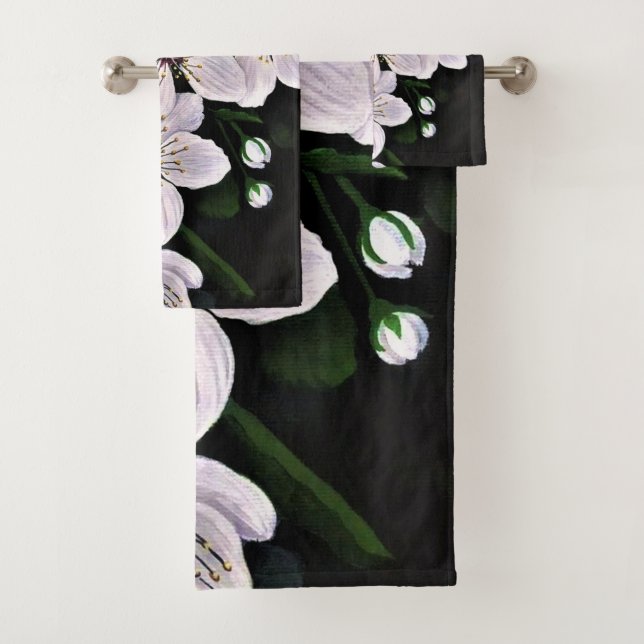 White Cherry Flowers In Acrylic Bath Towel Set (Insitu)