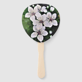 White Cherry Flowers In Acrylic Hand Fan