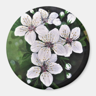 White Cherry Flowers In Acrylic Magnet