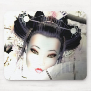 White Cherry Geisha Mouse Pad