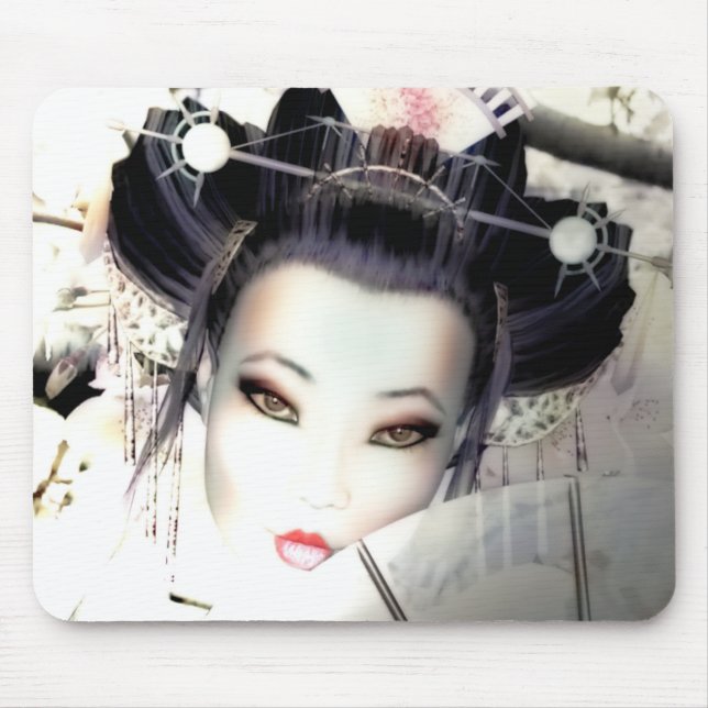 White Cherry Geisha Mouse Pad (Front)