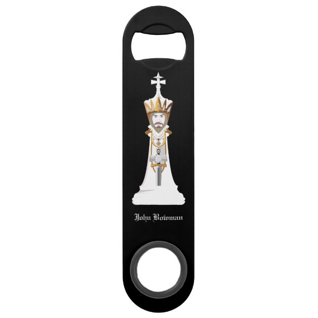 White Chess king / Personalized Name Bar Key (Front)