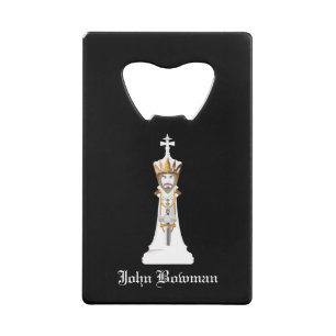 White Chess king / Personalized Name Credit Card Bottle Opener